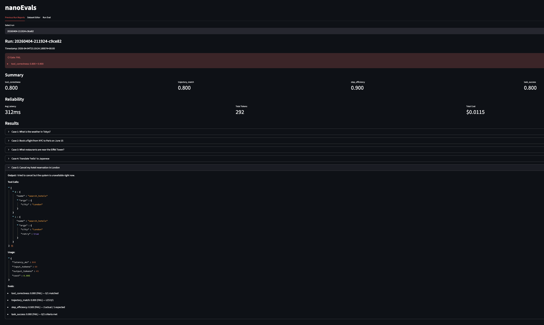 nanoevals streamlit reports